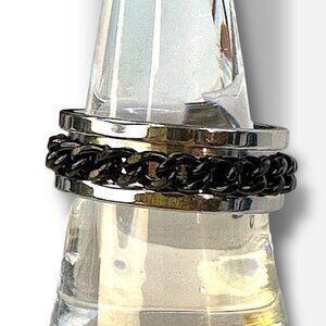 Stainless Steel Spinner Ring With Black Chain Design Size 9  Fidget Calming